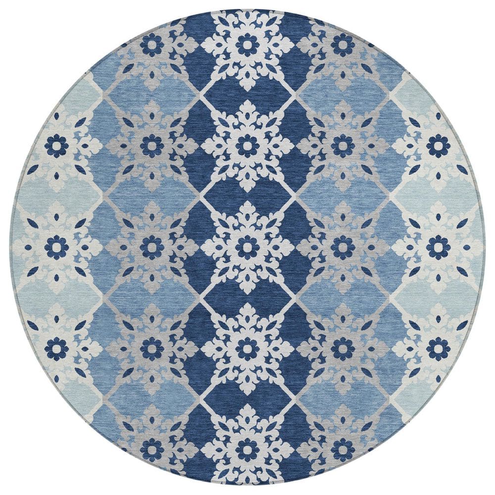 Chantille Machine Washable Indoor/Outdoor Abstract ACN2759 Blue 8 ft. x 8 ft. Round Rug price history on PriceWatchPro