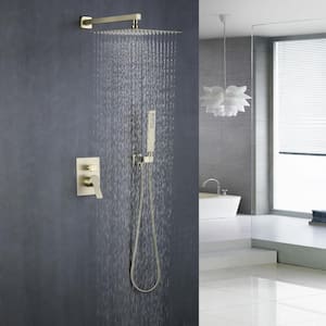 Shower System with 12 in. Dual Rain Shower Head and Handheld Shower Head Shower Faucet Set in Brushed Gold