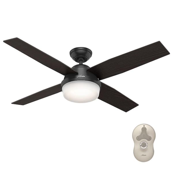 Hunter Dempsey 52 In Led Indoor Outdoor Matte Black Ceiling Fan With Light And Remote 59251 The Home Depot - Modern Black Ceiling Fan Light