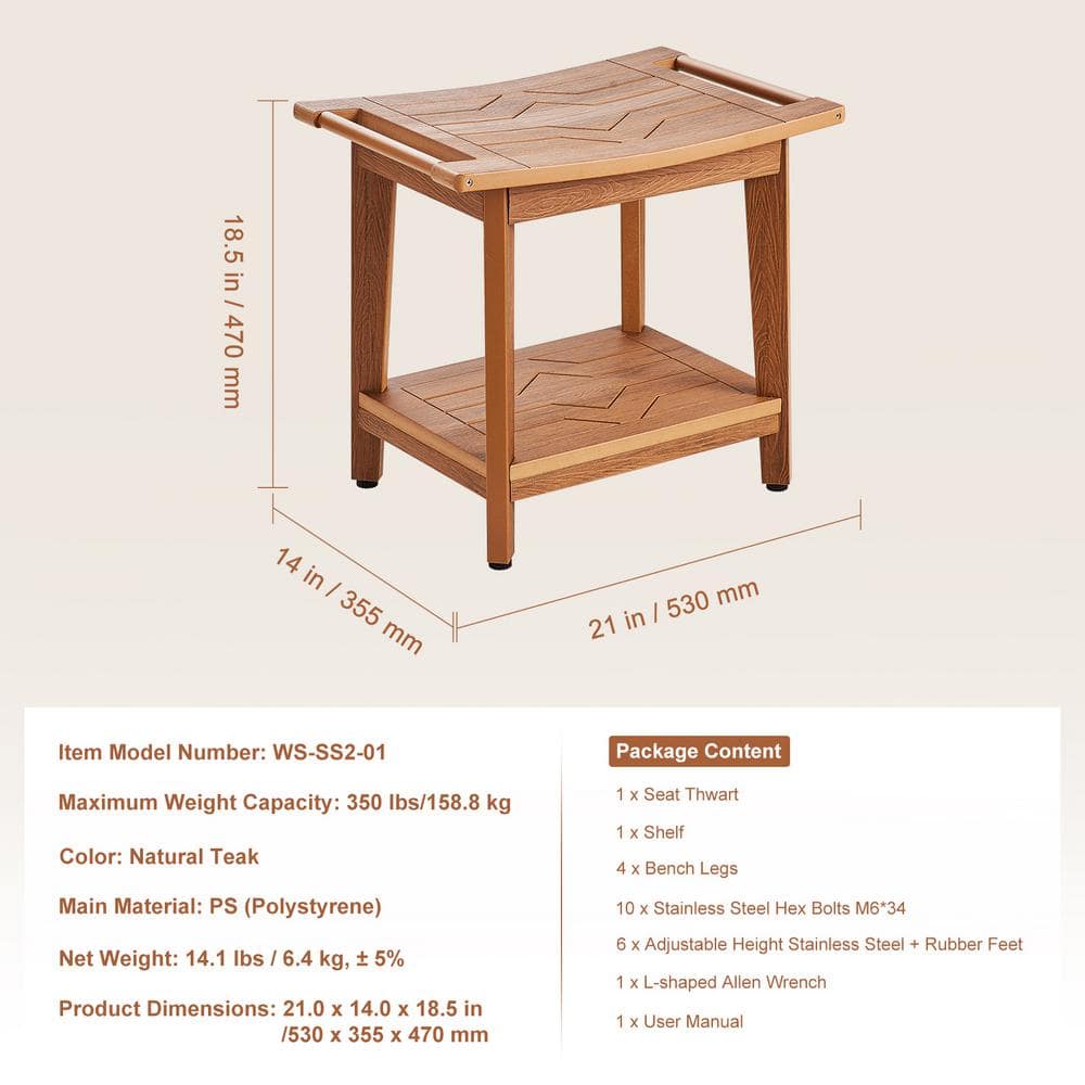 Bamboo and Wood Shower Bench with Shelf