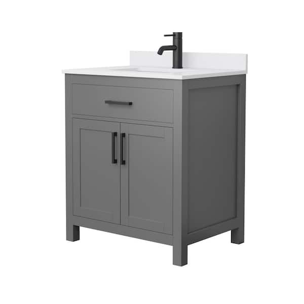 Wyndham Collection Beckett 30 in. W x 22 in. D x 35 in. H Single Sink Bathroom Vanity in Dark Gray with White Cultured Marble Top