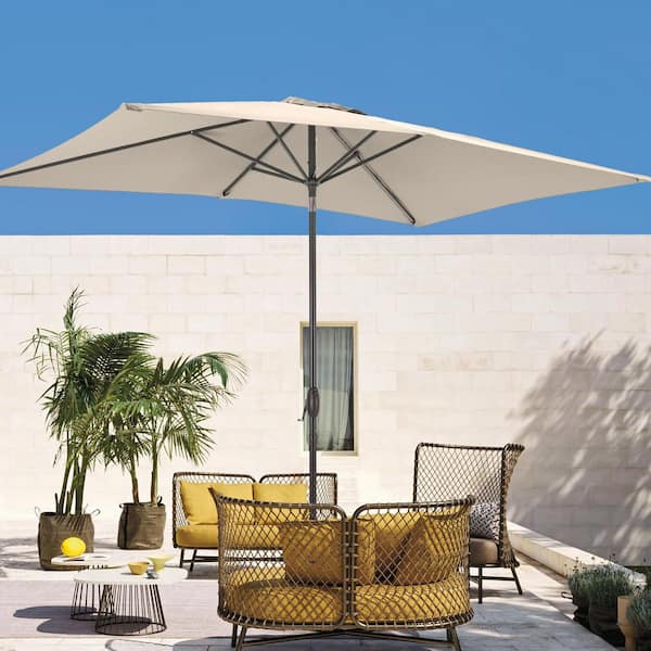 6 ft. x 9 ft. Rectangular Patio Market Umbrella with UPF50+, Tilt Function and Wind-Resistant Design in Sand