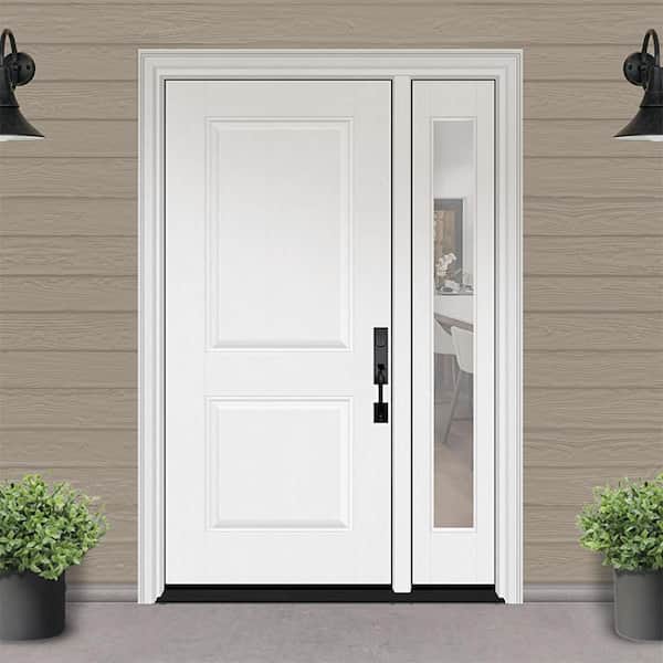 Regency 51 in. x 80 in. 2P Squaretop LHIS Unfinished White Mahogany Fiberglass Prehung Front Door w/Clear12in. SL 4-9/16