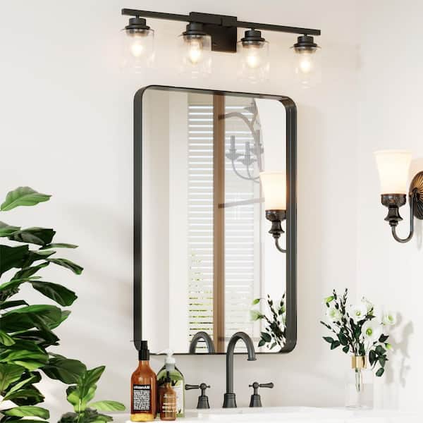 24 in. W x 36 in. H Rectangular Aluminum Framed Wall Bathroom Vanity Mirror in Black