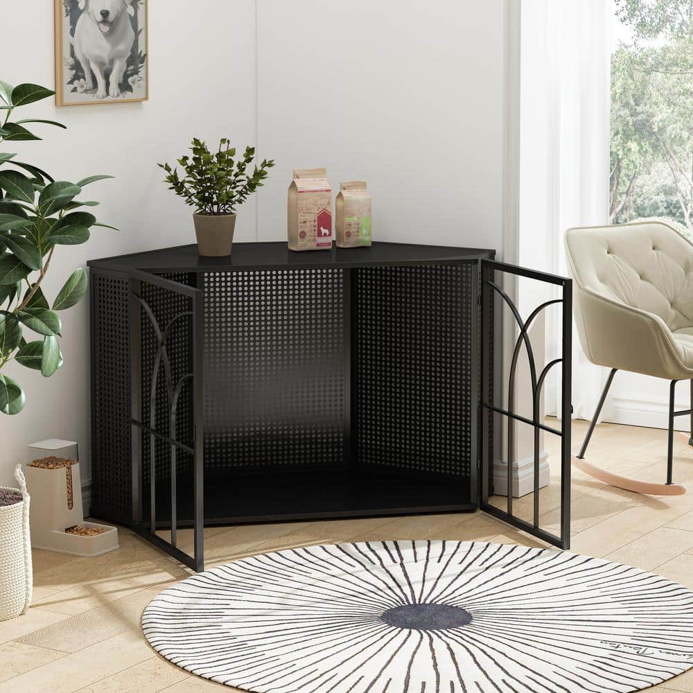 Medium Black Iron and Glass Pet Cage with Hexagonal Design