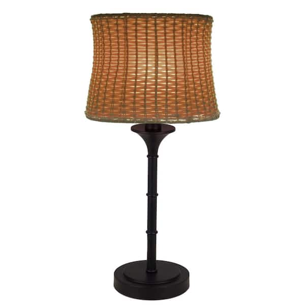 River of Goods 25.25 in. H Brown Outdoor/Indoor Table Lamp with Basketweave Shade