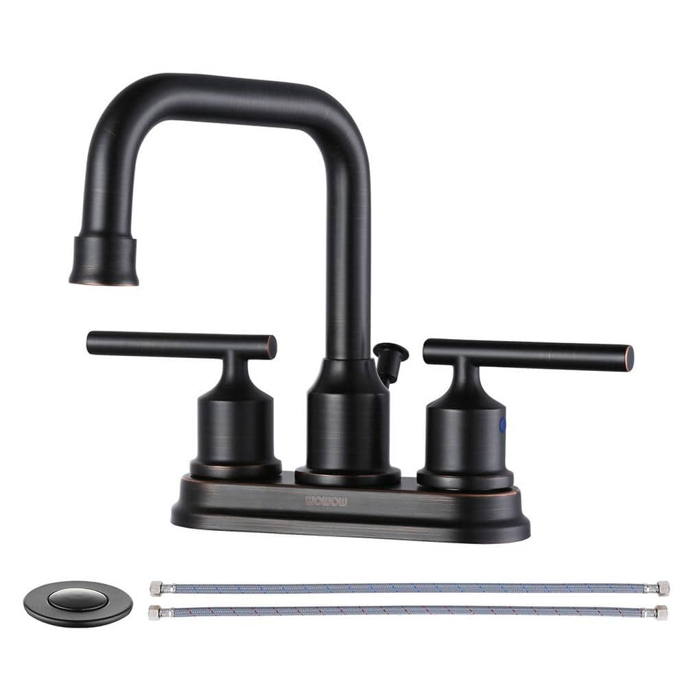 WOWOW 4 In. Centerset Double Handle High Arc Bathroom Faucet With Drain ...