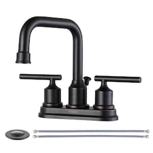 4 in. Centerset Double Handle High Arc Bathroom Faucet with Drain Kit Included in Oil Rubbed Bronze