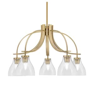 Olympia 16.5 in. 5-Light Brass Downlight Chandelier 5 in. Clear Bubble Glass Shade