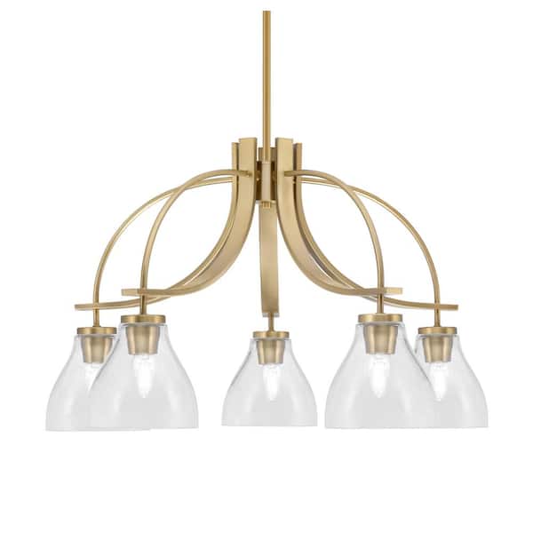 Unbranded Olympia 16.5 in. 5-Light Brass Downlight Chandelier 5 in. Clear Bubble Glass Shade