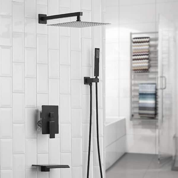 Single Handle 3-Spray Shower Faucet 2.5 GPM with 180 Degree Swivel, Adjustable Flow Rate in. Matte Black
