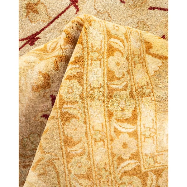 Mogul Ivory 12 x 18 Oriental Wool Indoor Area Rug