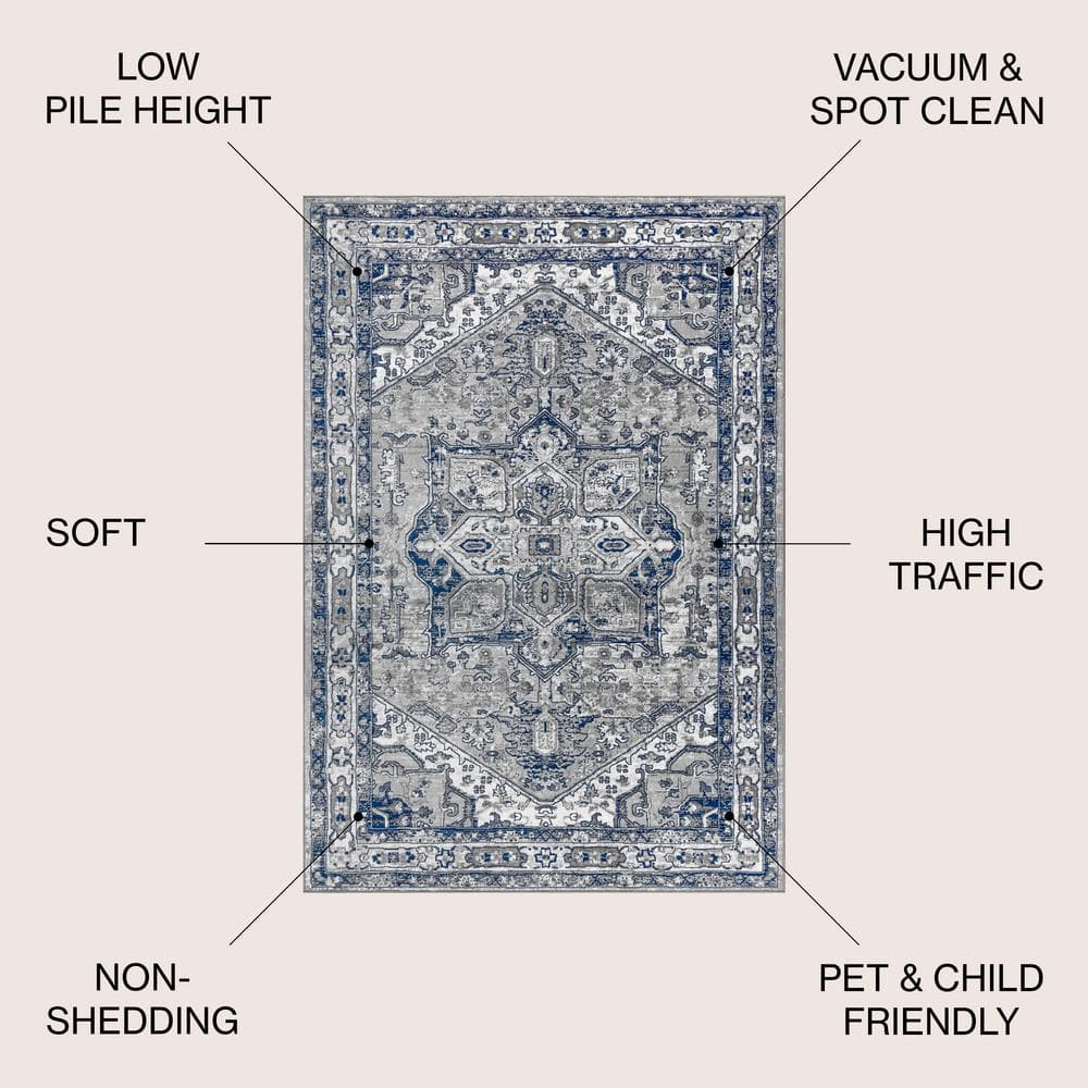 Reversible Modern Persian 4' x 6' Gray Synthetic Area Rug