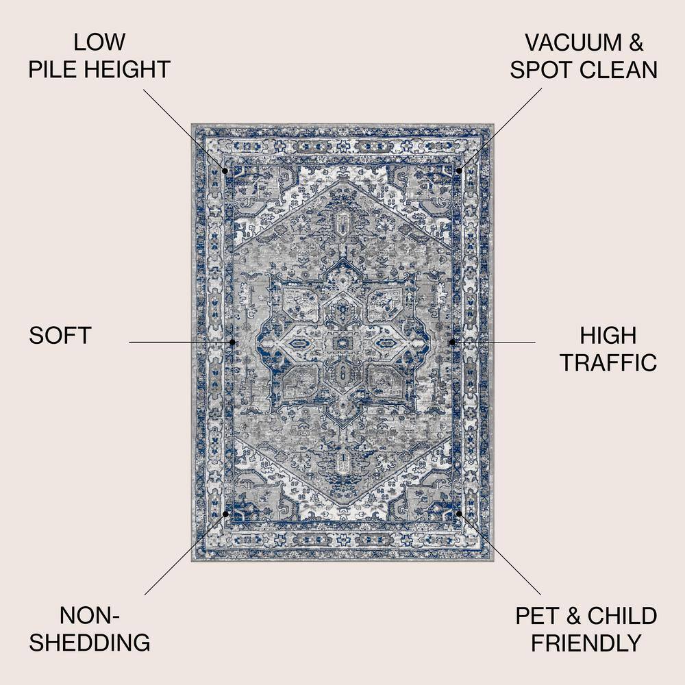 Modern Elegance Gray and Navy 8' x 10' Synthetic Area Rug