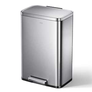 Indoor 13.2 Gal. Brushed Stainless Metal Household Trash Can Step Lid