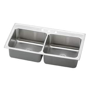 Lustertone Drop-In Stainless Steel 43 in. 3-Hole Double Bowl Kitchen Sink