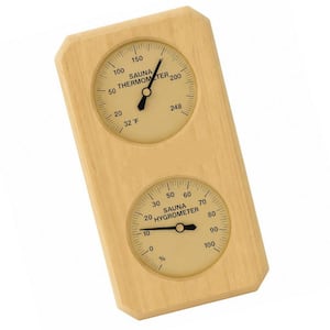 5.25 in. L x 1.25 in. W x 10 in. H Shower/Sauna/Tub Accessory, 2-in-1 Wood Sauna Thermometer and Hygrometer in Natural