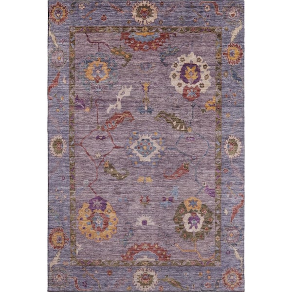 Mayfield Premium Machine Washable Abstract AMF2229 Plum 8 ft. x 10 ft. Area Rug