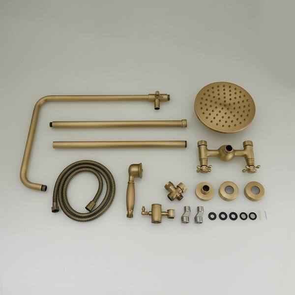 8Antique Brass Shower Faucet Set Round Rainfall Head Mixer Valve+Shower Box Tap