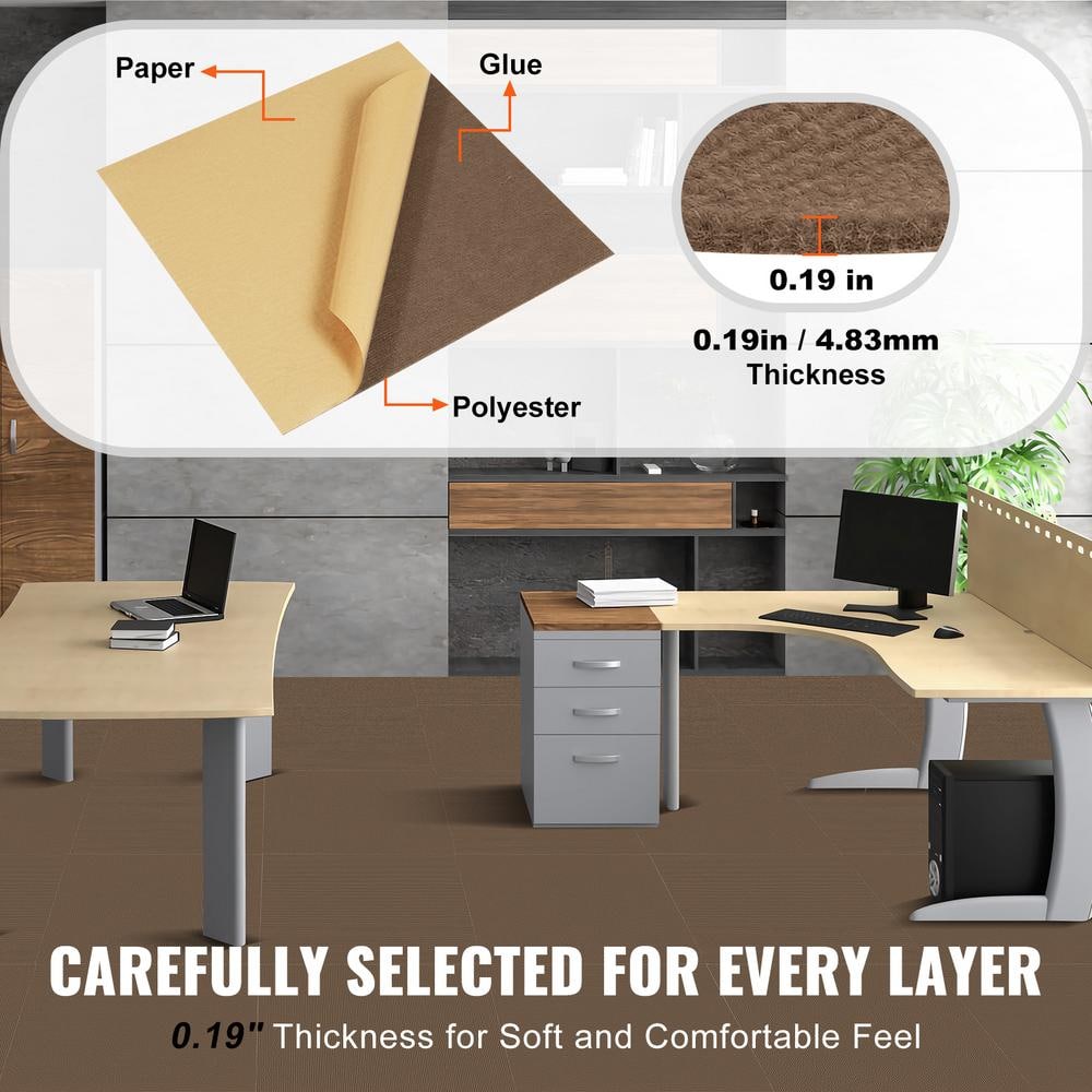 18'' x 18'' Brown Polyester Peel and Stick Carpet Tiles