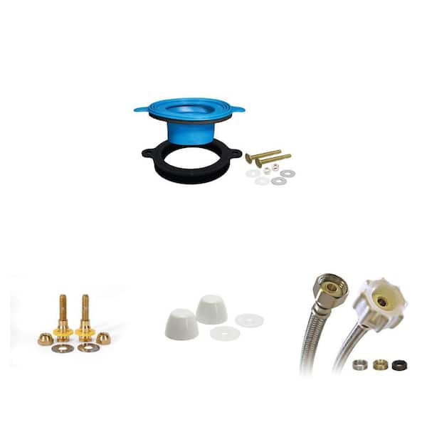 SetFast 5/16 in. x 2-2/4 in. Brass Bolt Kit, 20 in. Connector, Wax-Free Seal and White Bolt Caps Toilet Installation Set