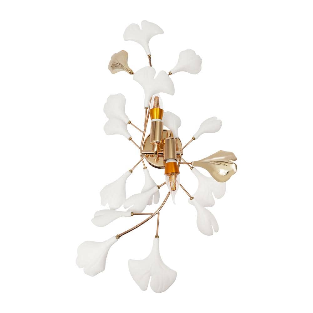 9.05 in. 2-Light White and Gold Modern Ginkgo Leaf Wall Lamp Wall Sconce for Bedroom Living Room, No Bulbs Included price history on PriceWatchPro