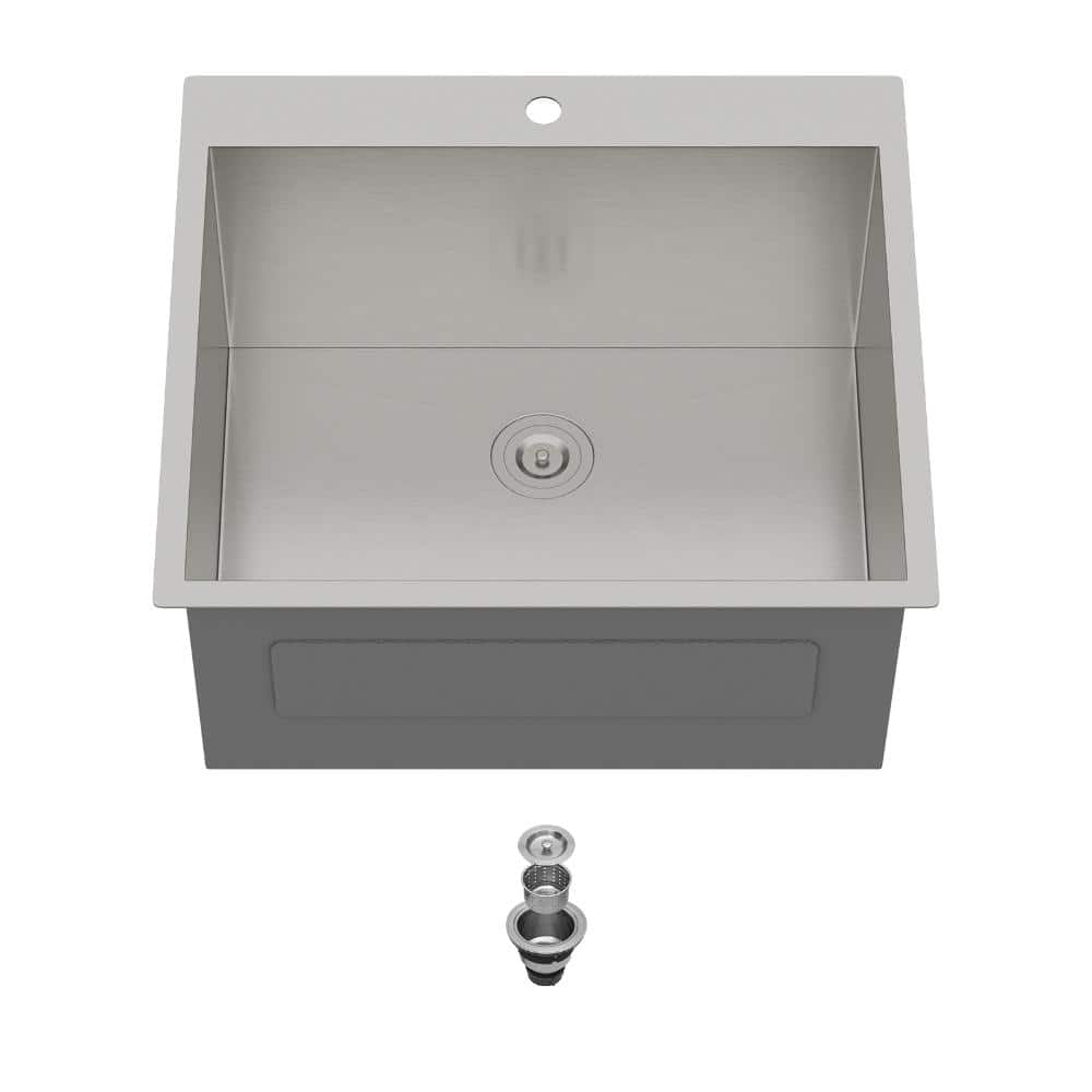 25 in. Drop-In Singe Bowl Brushed Nickel Stainless Steel Kitchen Sink with Drain Strainer price history on PriceWatchPro