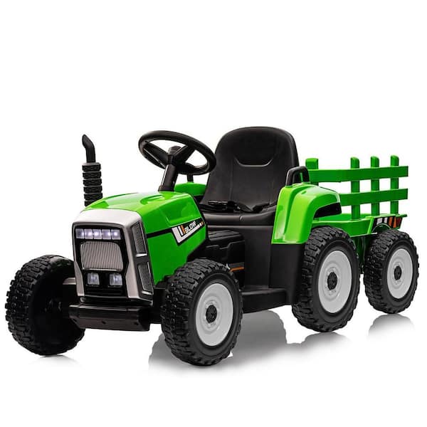 12-Volt Kids Ride on Tractor w/ Trailer Remote Control, Speed Up to 5 mph, 35-Watt Toddler Electric Vehicle Car, Green
