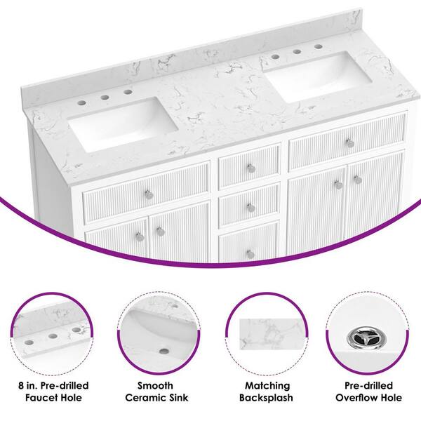 YASINU Vanta 60 in. Double Sink Freestanding White Bath Vanity