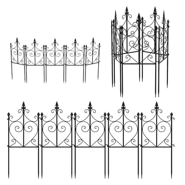 FUFU&GAGA 31.9 in. H x 13.8 in. W Black Stainless steel Garden Fence Panel Rustproof Decorative Garden Fence (5-Pack)