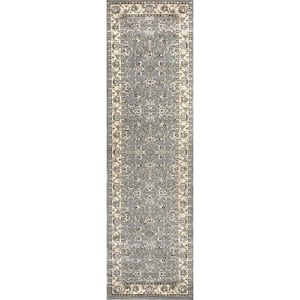 Pisa Gray 2 ft. x 8 ft. Traditional Oriental Floral Scroll Area Rug