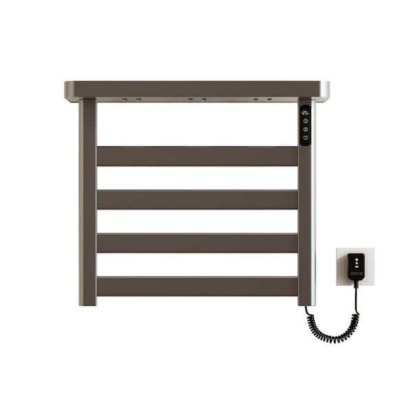 4-Bar 95-Watt Wall Mounted Electric Plug-In Bathroom Towel Warmer with Touch LED Screen Digital Display, Shelf in Gray