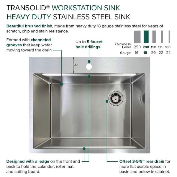 Transolid Workstation 27 in. Drop-in Single Bowl Stainless