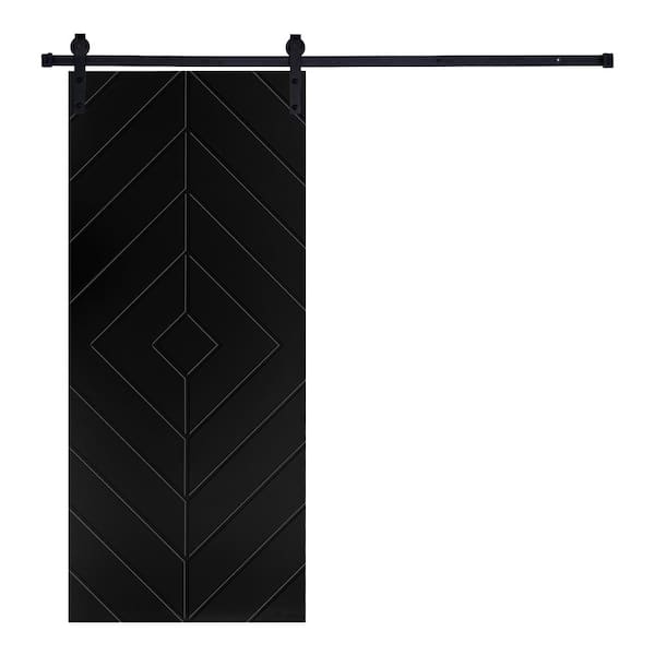 AIOPOP HOME Modern Diamond Designed 84 in. x 42 in. MDF Panel Black Painted Sliding Barn Door with Hardware Kit