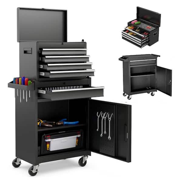 11 in. W 5-Drawer Rolling Tool Carts with Detachable Top Tool Box Liner, Wheels Adjustable Shelf Lock, 154 Pieces Tools
