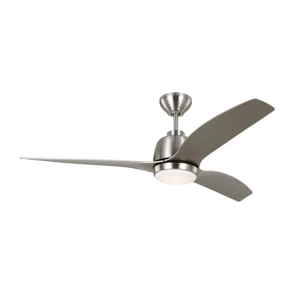 Generation Lighting Avila 54 in. Indoor/Outdoor Brushed Steel Ceiling Fan with Silver Blades, Integrated LED Light Kit and Remote Control