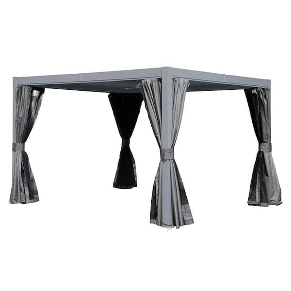 12 ft. x 10 ft. Aluminum Pergola with Louvered Roof and Drainage System, Gray