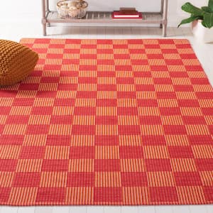 Striped Kilim Red Rust 3 ft. x 5 ft. Plaid Area Rug