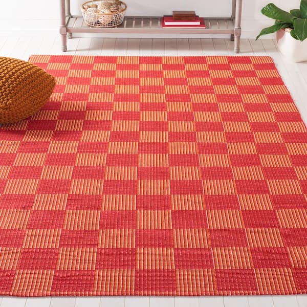 Striped Kilim Red Rust 5 ft. x 8 ft. Plaid Area Rug