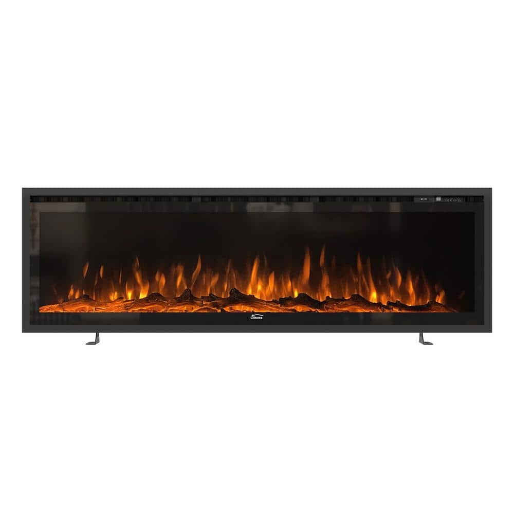 Black 50 in. 400 Sq. Ft. Wall Mounted Recessed Electric Fireplace with Remo