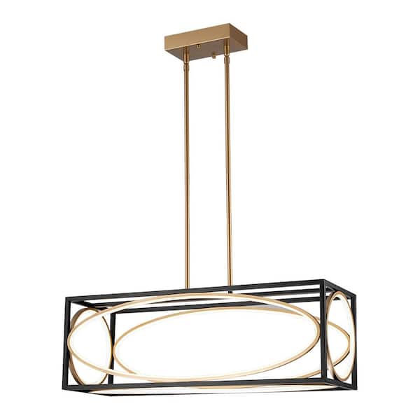 31-Watt 5 Light Black Gold Modern Chandeliers Rectangle Integrated LED Pendant Light Fixture with PVC Shade