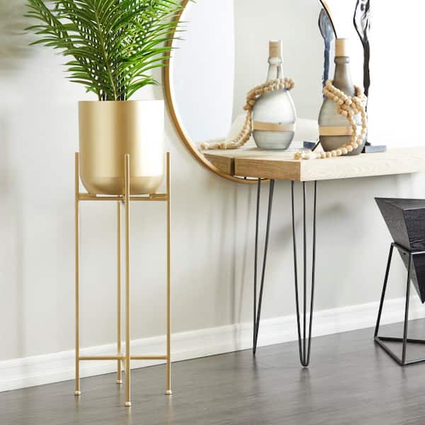 CosmoLiving by Cosmopolitan 13 in. Oversized Gold Metal Planter with Removable Stand