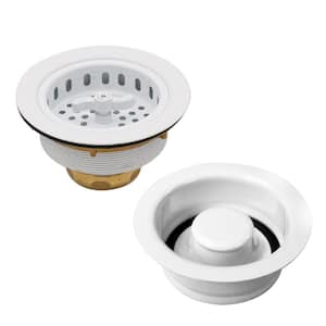 Wing Nut Style Kitchen Basket Strainer with Waste Disposal Flange and Stopper, Powder Coat White
