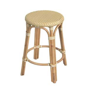 Tobias 24 in. Yellow and White Dot Backless Round Rattan Counter Stool (Qty 1)