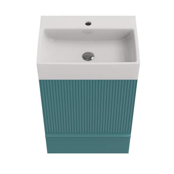 20 in. W x 14 in. D x 33 in. H Single Sink Freestanding Bath Vanity in Aqua Blue with White Ceramic Top