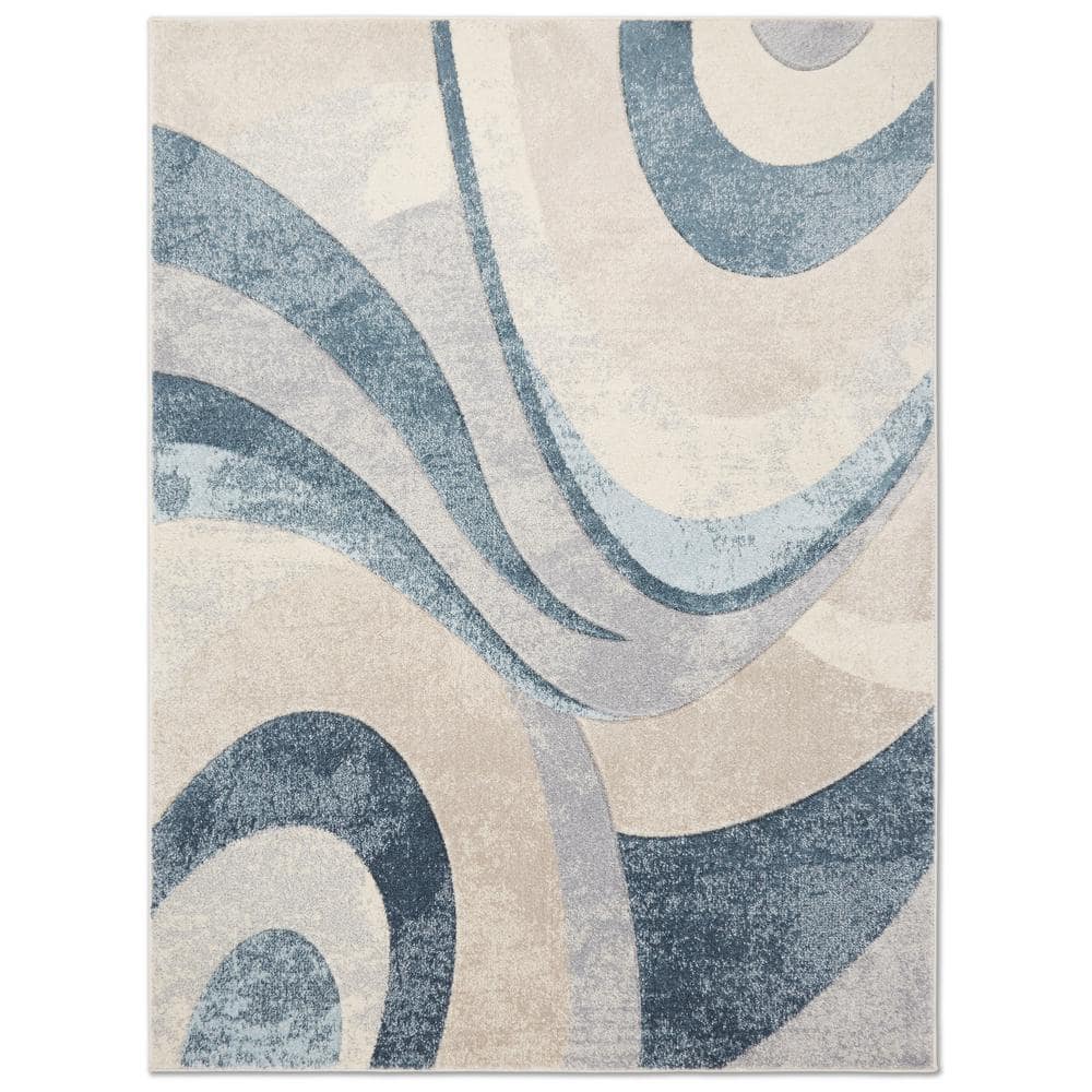 Tribeca 5'2" x 7'2" Blue Abstract Synthetic Area Rug