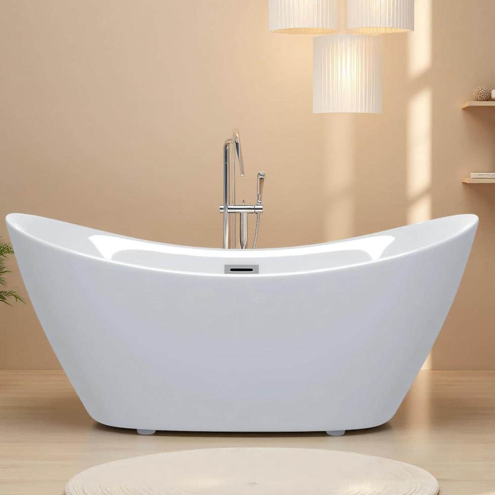 67 Inch Acrylic Freestanding Bathtub, White, High Gloss Acrylic, Chrome Overflow & Pop-Up Drain, Fiberglass Reinforced price history on PriceWatchPro