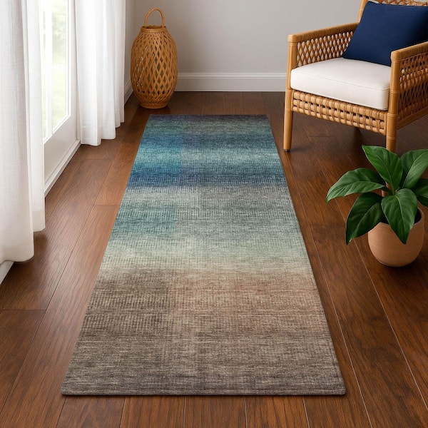 Mayfield Premium Machine Washable Abstract AMF1735 Blue 2 ft. 3 in. x 7 ft. 6 in. Runner Rug