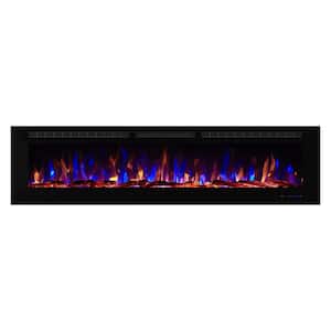 84 in. Wall Mounted Electric Fireplace in Black