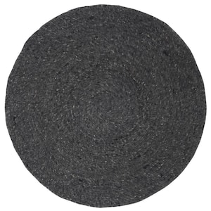 Braided Black 5 ft. x 5 ft. Round Solid Area Rug
